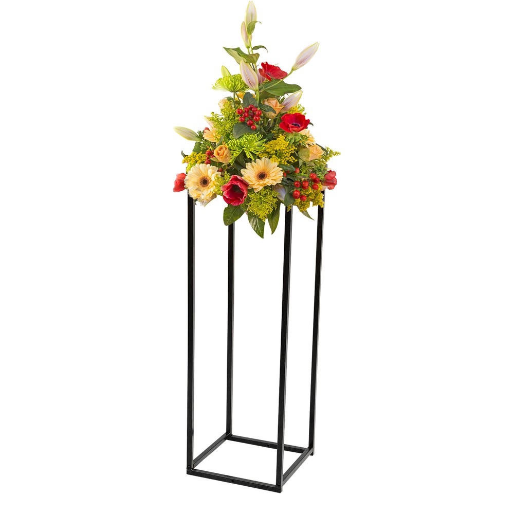 Black 9.8*9.8*29.5in Modern Rectangular Iron Flower Display Rack With Iron Plate