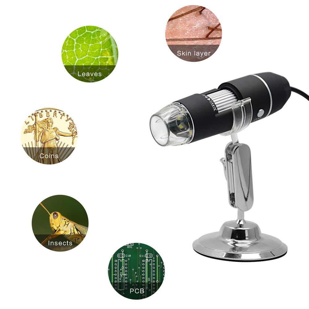 1000X/1600X 8 LED USB Zoom Digital Microscope   Biological Endoscope A3GS