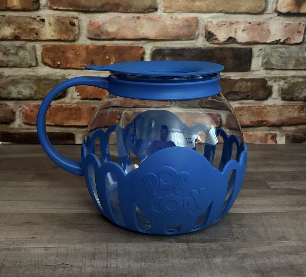 Micro-Popcorn Microwave Micro-Pop Popcorn Popper 3 Quart Blue Glass