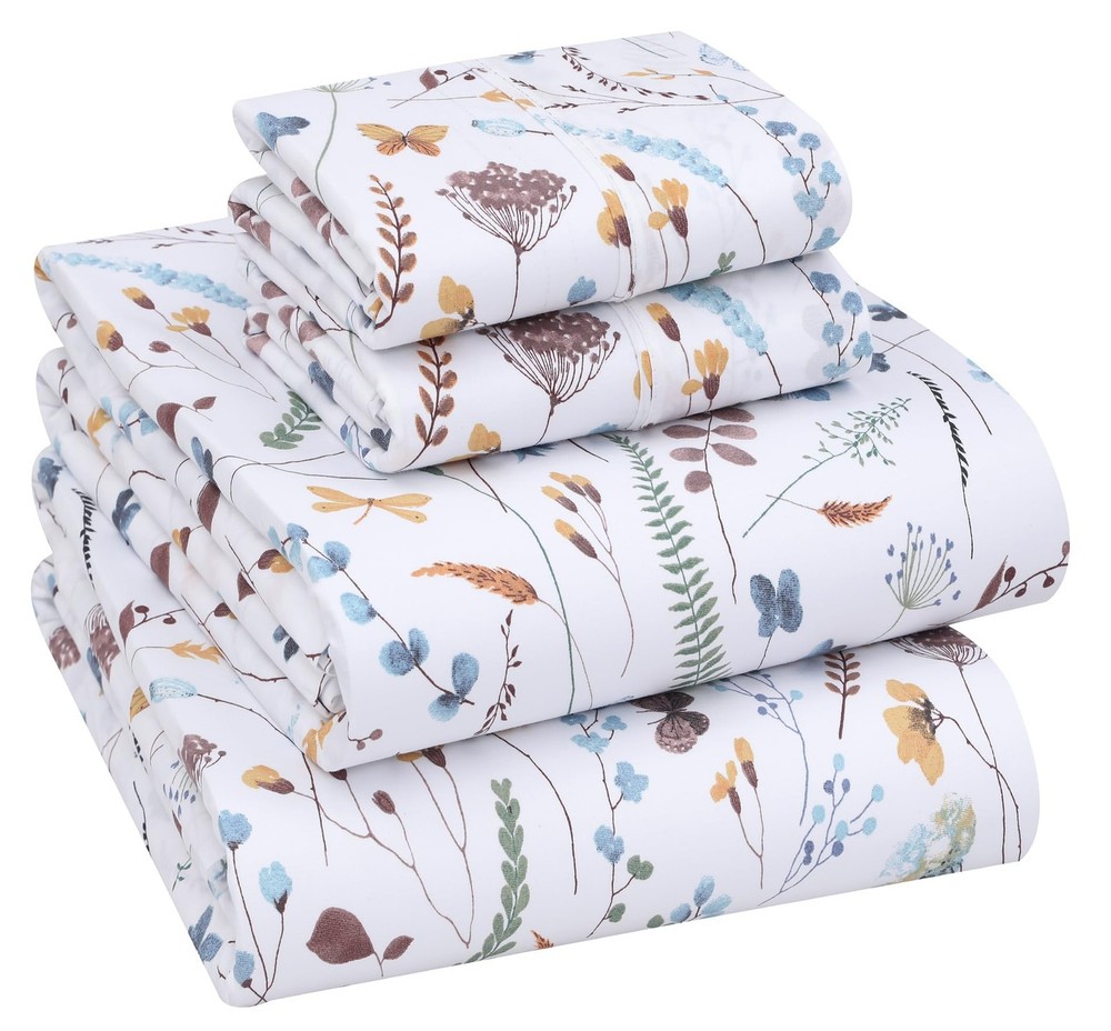 100% Cotton Sheets King Size Percale Bedding Cooling & Breathable Floral Design