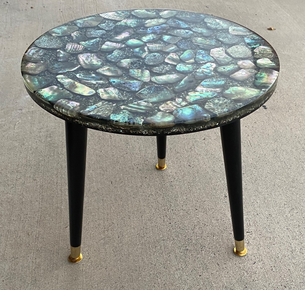 MCM Abalone Shell Inlay Accent Side Table Hollywood Regency