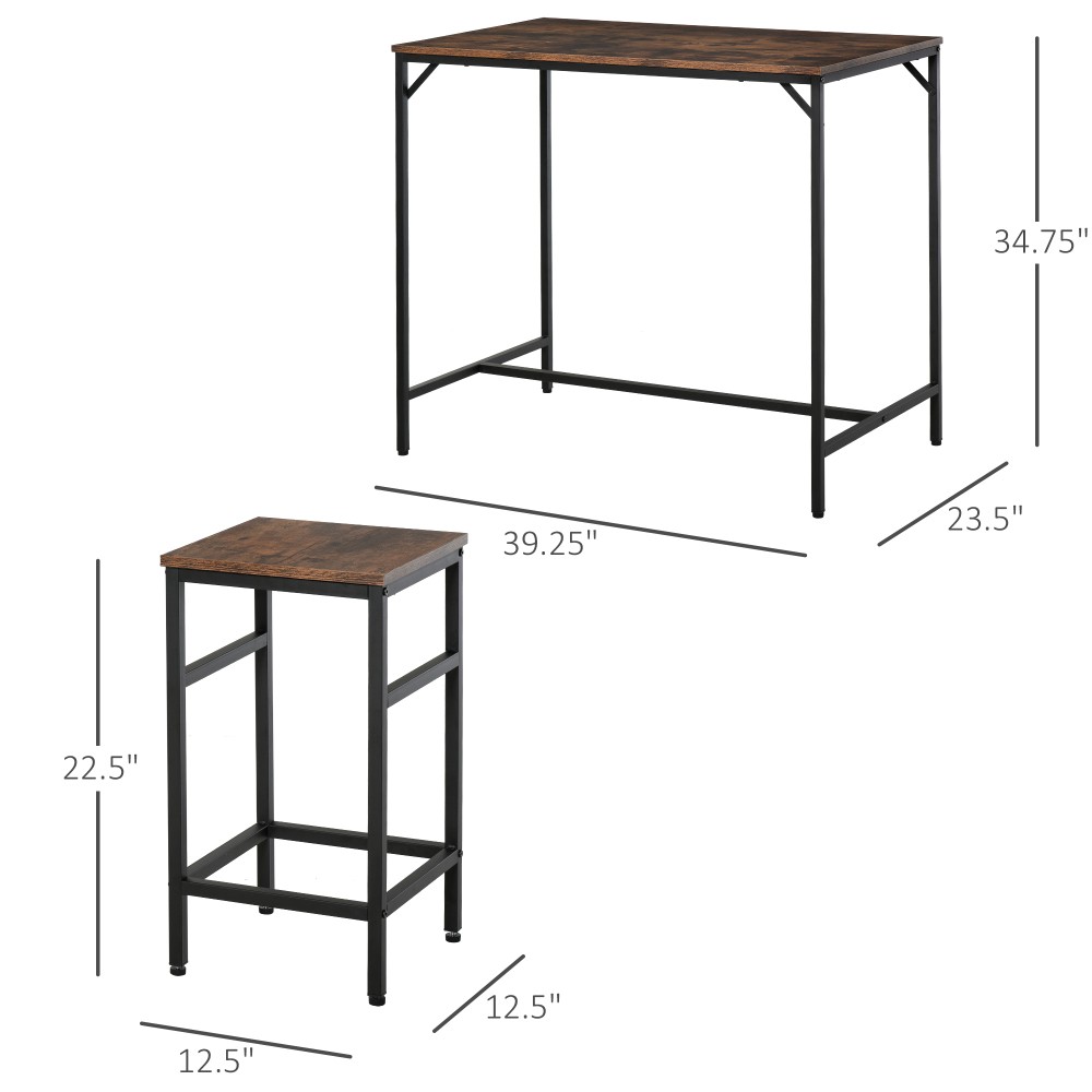 5 Piece Industrial Dining Table Set Bar Table 4 Stools Set Space Saving