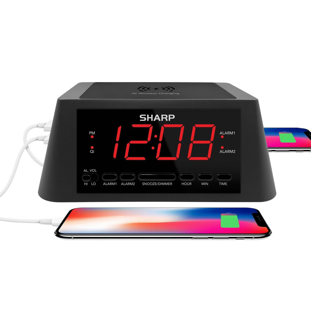 Sharp Wireless Charging Table Alarm Clock MagSafe Compatible LED USB Port