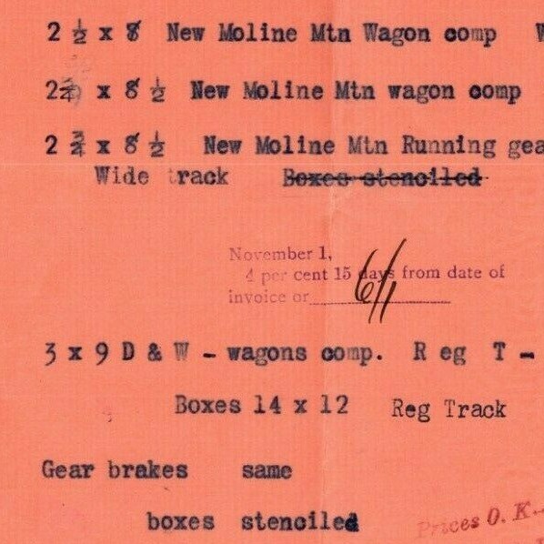 Scarce c1907 John Deere / Deere & Webber Receipt Incl. New Moline Mtn Wagon Comp