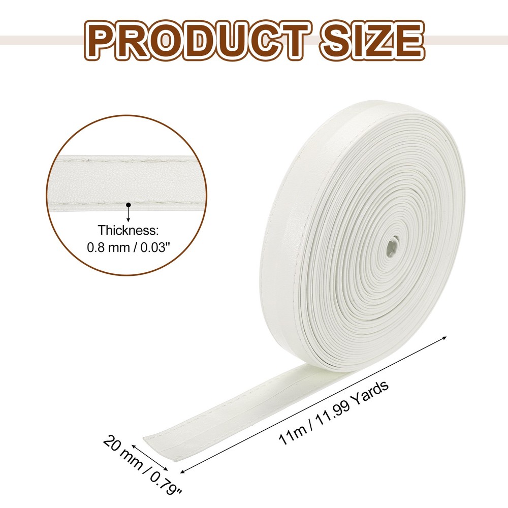 11Yard/10m Double Sided PU Leather Strap, 0.79" Wide Flat Strips, White