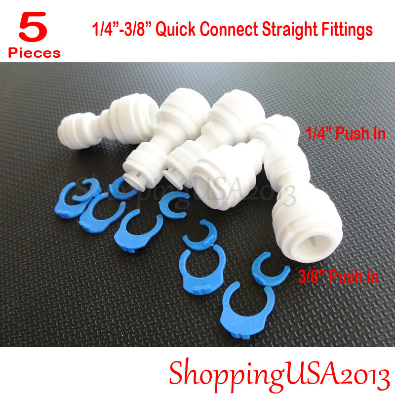5 Pcs 1/4-3/8 Quick Connect Straight Fitting Connection Push In Water Filter