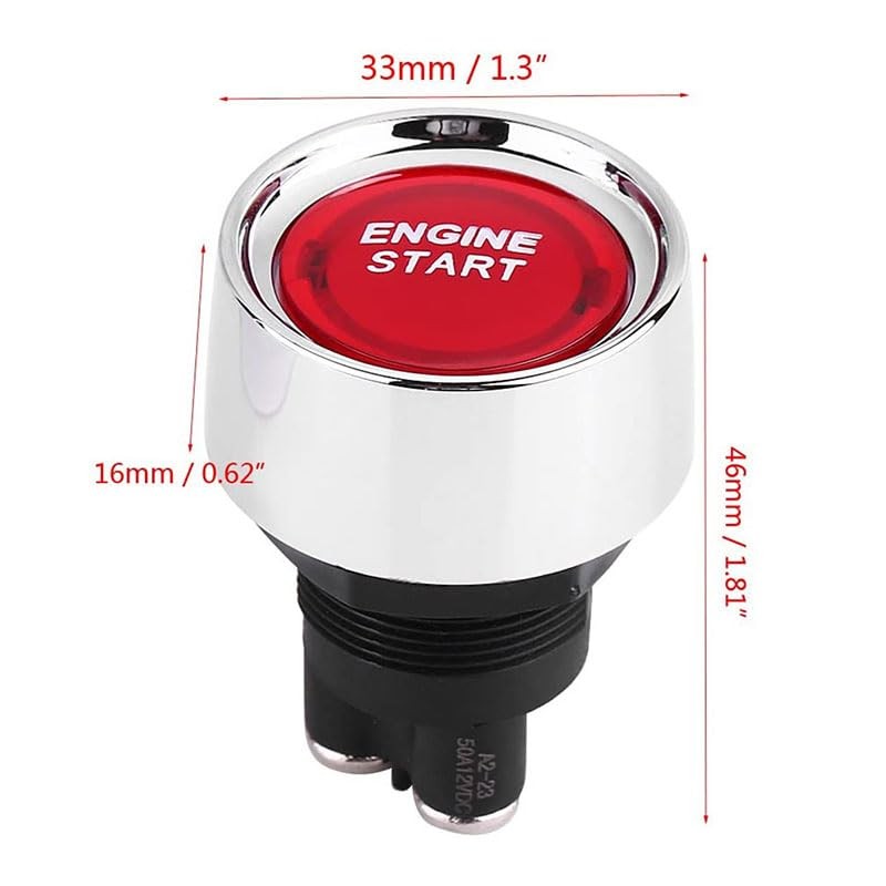 Engine Start Push Button Switch, 12V 20A Momentary Ignition Switch with Red