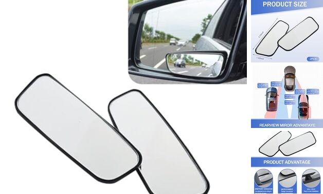 Pack-2 Car Rectangular Rearview Blind Spot Mirror, 3.7" x 1.4" Adjustable