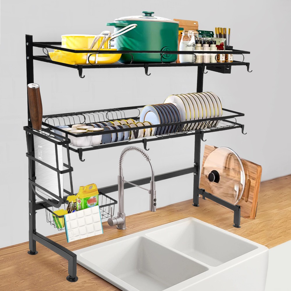 32.2in Double Layer Sink Storage Rack Complete Set Drying Rack For Kitchen !