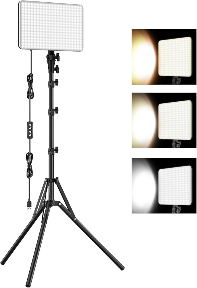 LED Video Light Kit with Tripod, Dimmable 15W Studio Lighting for Content Creati