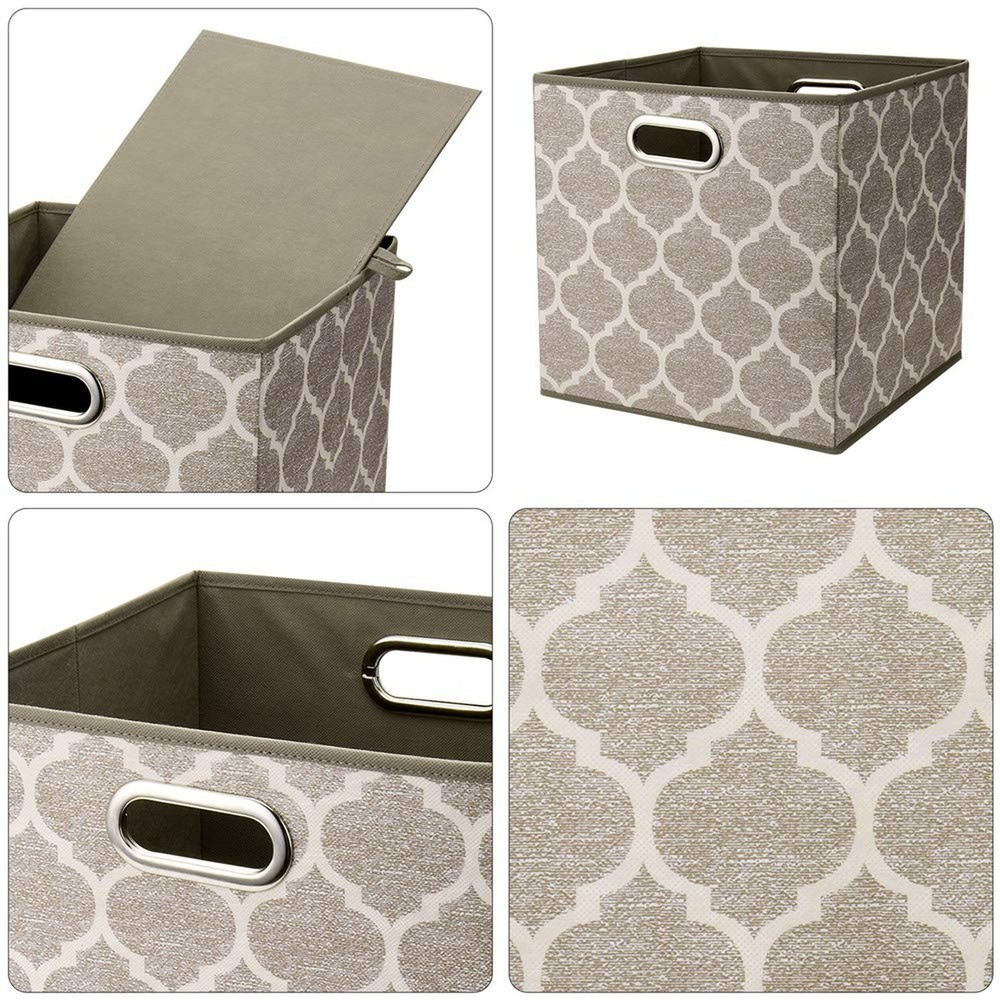 13x13x13 In Fabric Storage Cube Bins with Print Grid Pattern Foldable Clothes...