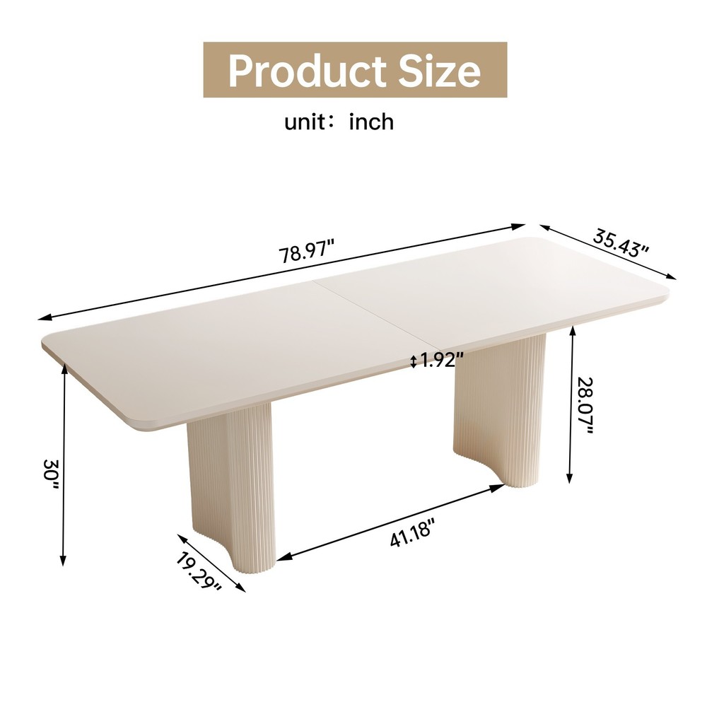 79"Modern Dining Table for 4-8 Cream White Kitchen Table Dining Room Table