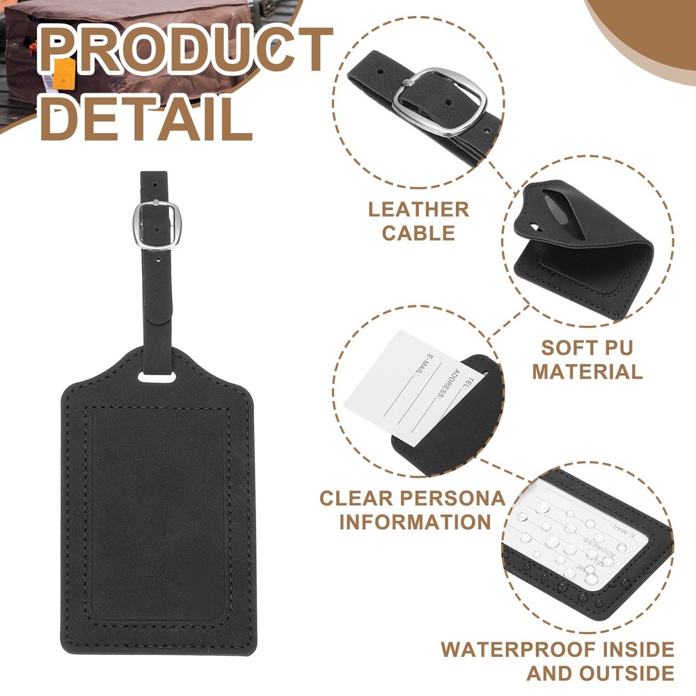 Suitcase Tags, Black Leather Tags with Private Protection, 3 Pcs