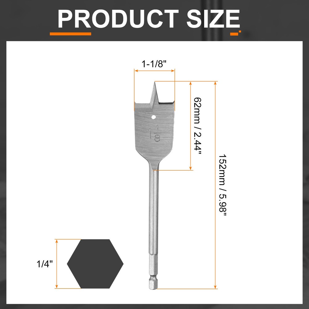 Spade Drill Bit 1-1/8" Paddle Flat Bits Wood Hole Cutter Silver Tone