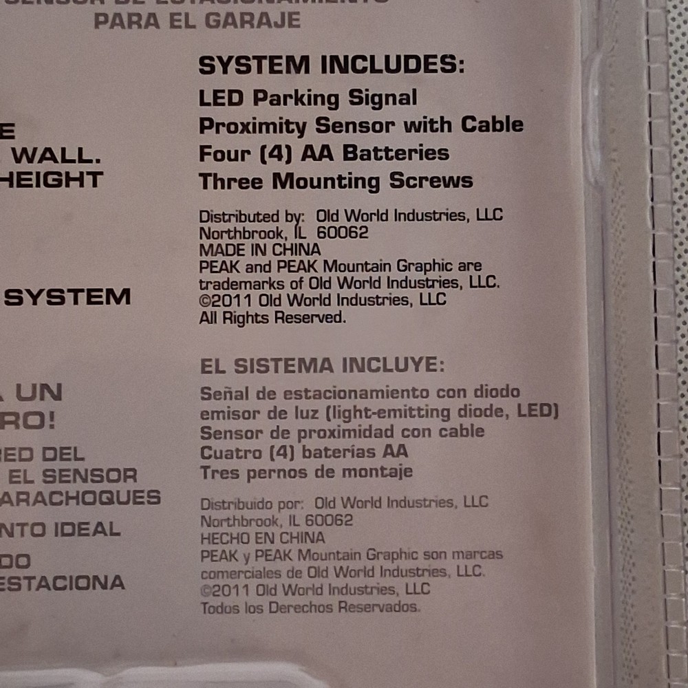 Peak Garage Parking Sensor Kit New In Pkg Sensor Batteries Instructions Hardware