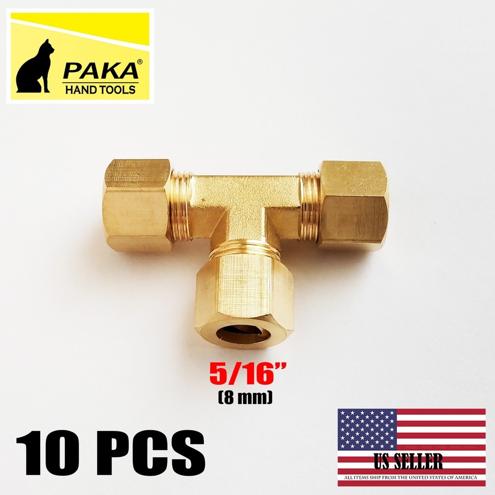 10 PCS – 5/16" (8 MM) Brass Compression Fitting Tee Union
