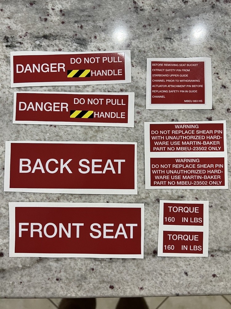 REPRODUCTION Martin Baker Ejection Seat Sticker Set F-4 Phantom