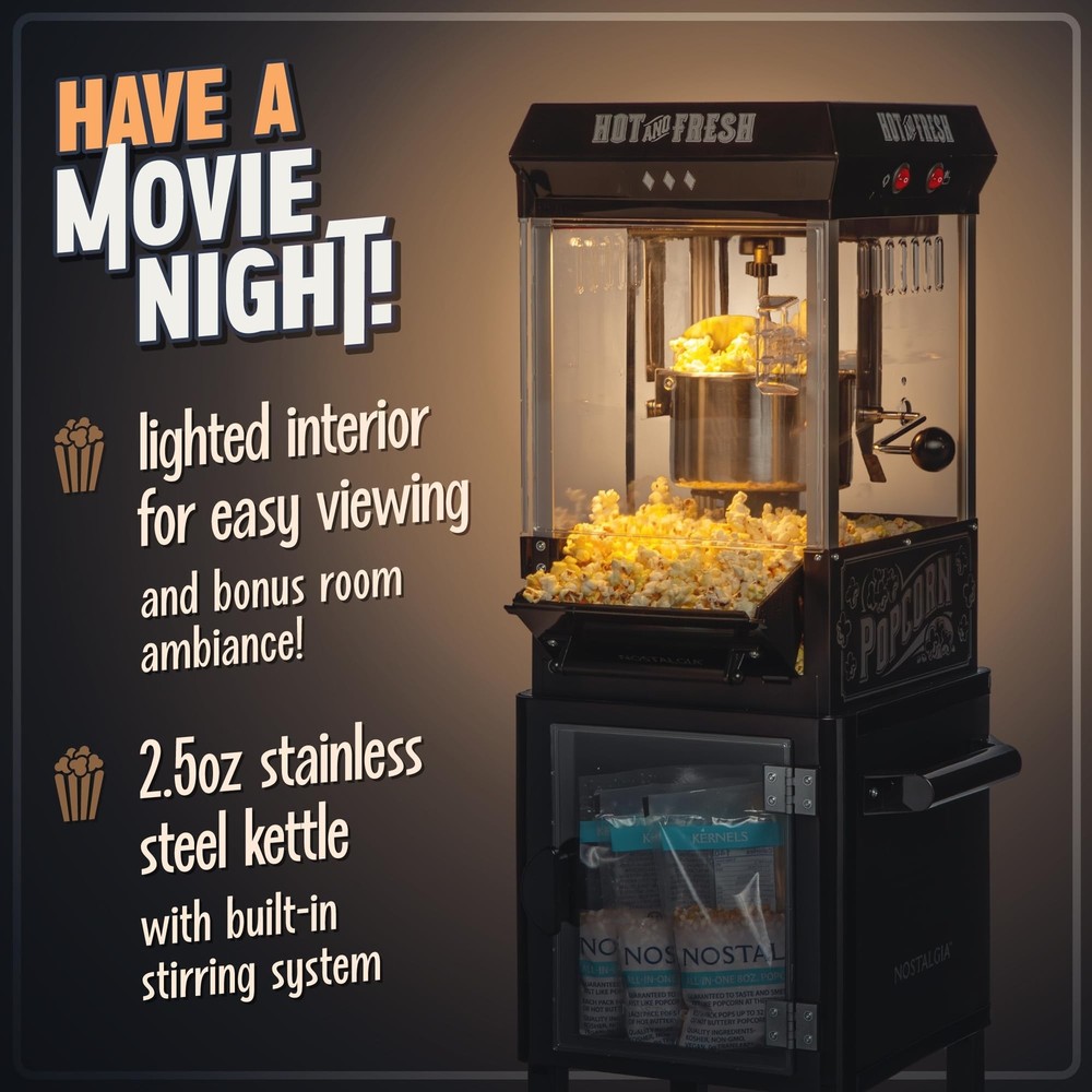 Nostalgia Popcorn Maker Machine - Professional Cart With 2.5 Oz Kettle Makes ...