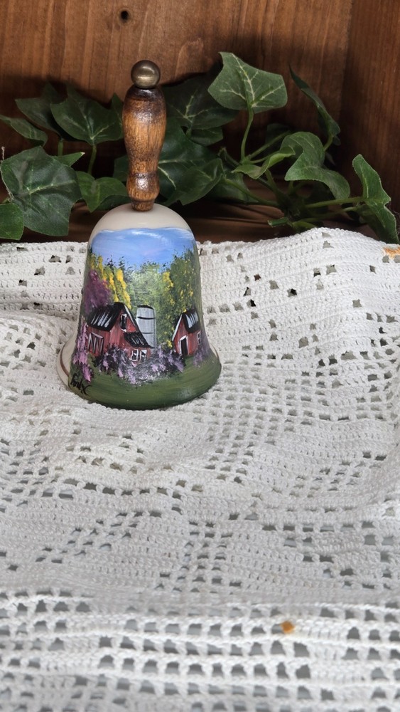 small ceramic bell w/ summer barns  (26035]hand painted