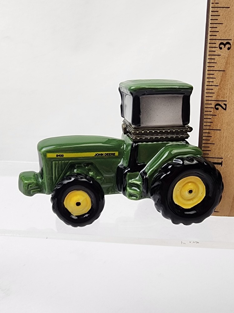 John Deere Licensed Trinket Box Tractor Ceramic 2.5" Hinged Lid 1998 EUC