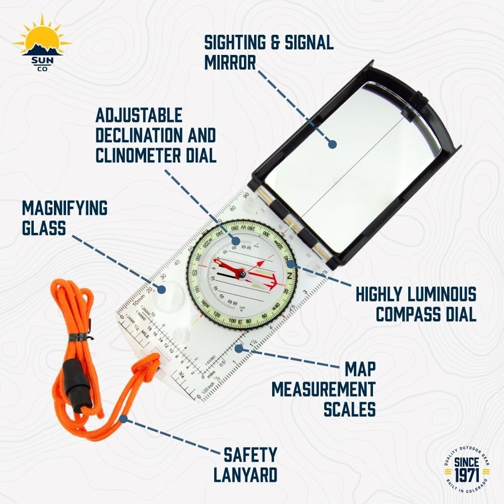 ProSight Sighting Map Compass with Adjustable Declination - Lightweight Orien...