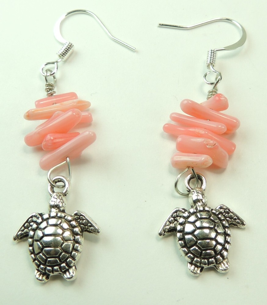 Turtle Earrings With Coral Handmade  Statement