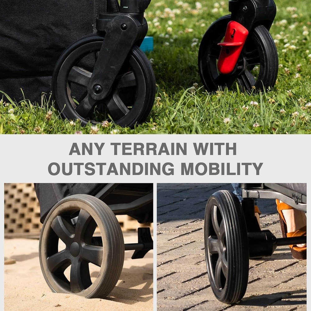 EVER ADVANCED Side-Unzip Stroller Wagon for 2 Kids Double All Terrain Push Pull