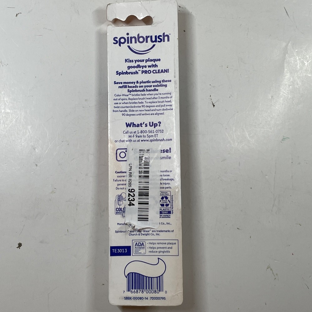 *DISCONTINUED RARE* Spinbrush Pro Clean Soft Bristles 2 Replacement Brush Head