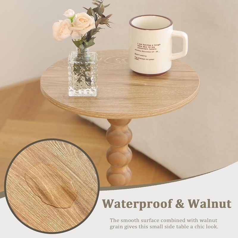 Round Small Side Table Minimalist Drink Table End Table Compact W/ Easy Assembly