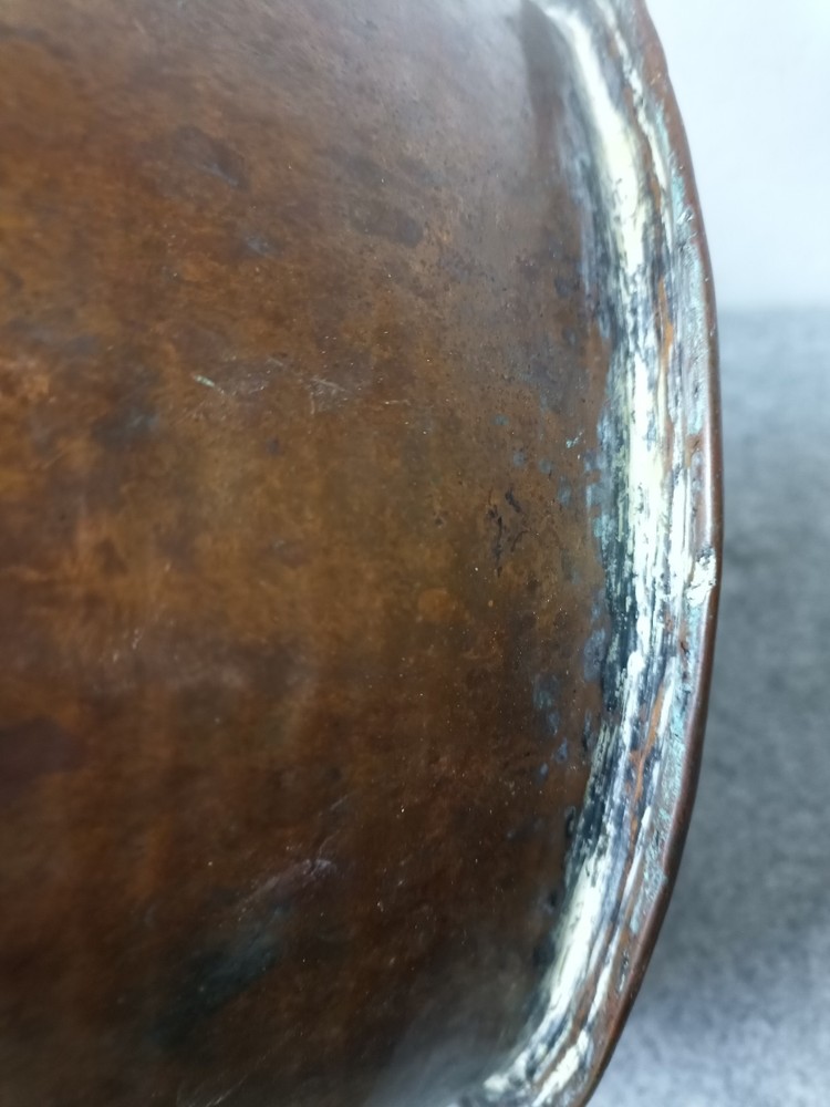 Antique hand hammered copper planter / cauldron 16" diameter