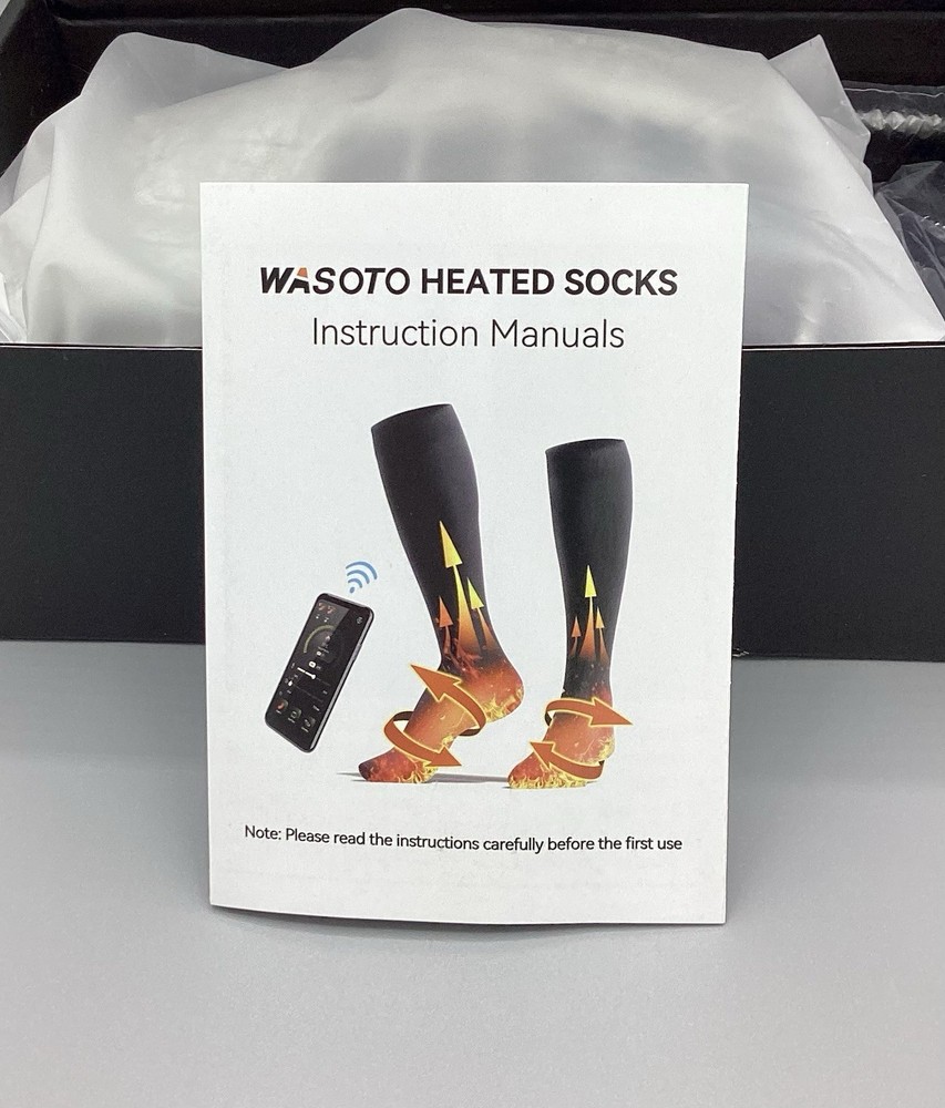 WASOTO Heated Socks Size Medium Gray, Rechargeable Battery Wireless Control