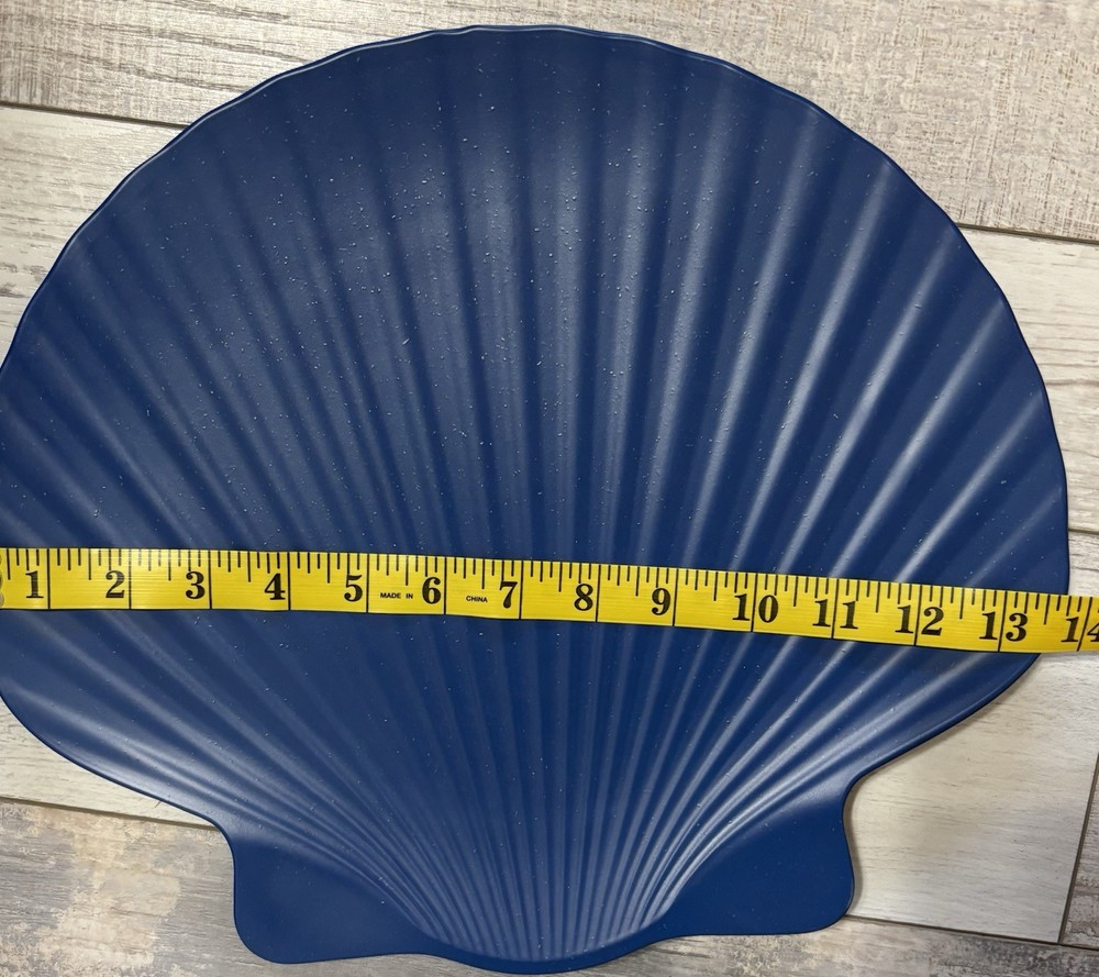 Sun Squad Set Of 2 Melamine Blue Serving Platters Seashell Shape