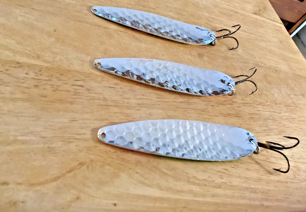 THREE (3) Magnum Silver Streak Trolling Spoons-NICE Pre-owned