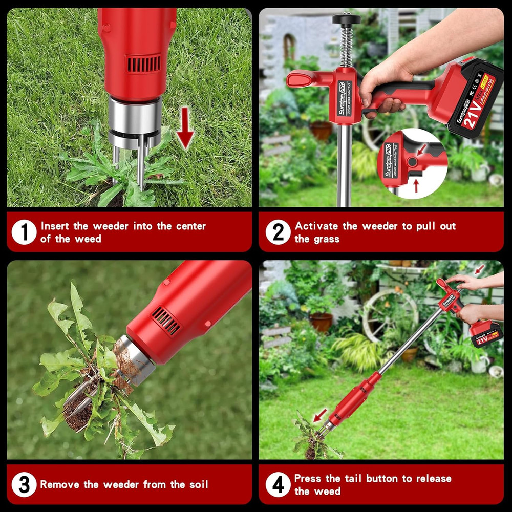 Electric Weed Puller Tool - 3 Claw Steel Head Stand up Long Handle Weed Puller w