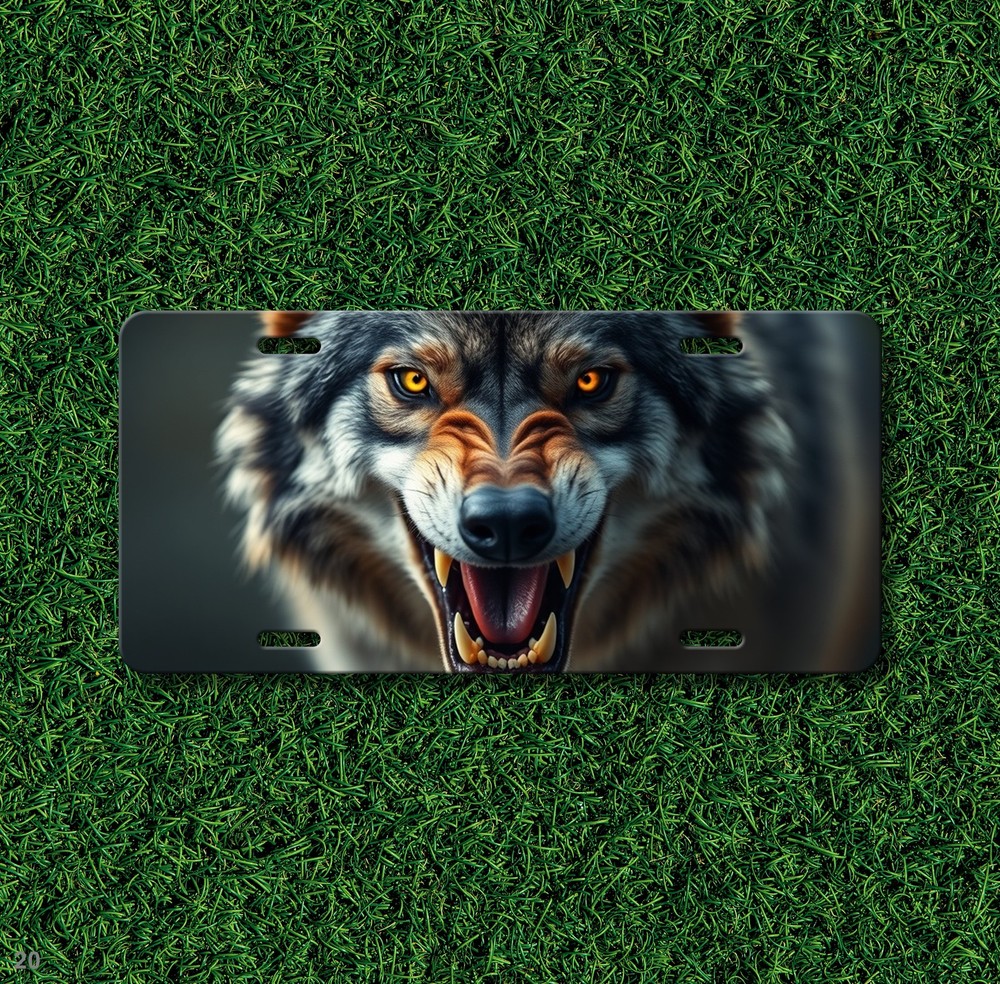 Aggressive Wolf License Plate Snarling Design Name Plate Auto Tag Unique Gift