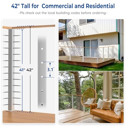 42" Corner Post for Deck Cable Railing Kit System, 1 x Corner Post 1 Brushed