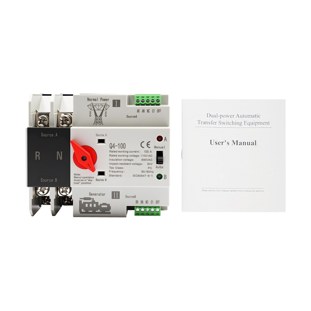 Automatic Transfer Switch 2P 100A Generator Changeover Switch Dual-Power NEW!