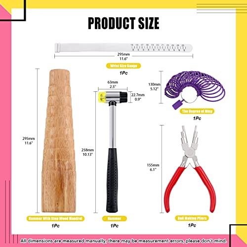 5 Pcs Jewelry Ring Bracelets Sizer Tools Measuring Set Includes Wooden Step