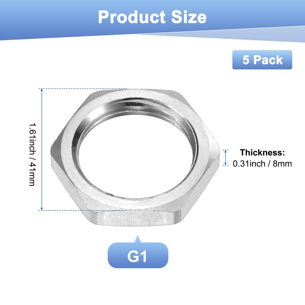 5-Pack Cast Pipe Fitting Hex Locknut, G1 Female Thread Hex Locking Nut