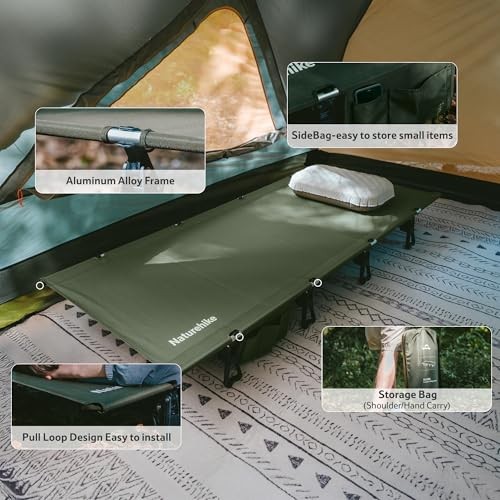 Extra WideWild Camping Cot, Folding Lightweight Camp Cot Bed, Portable Green