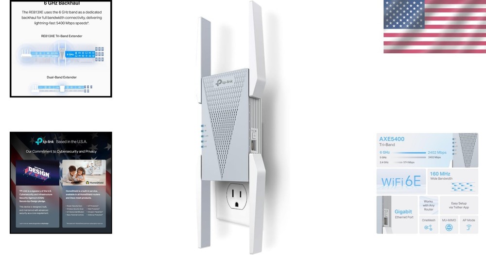5.4 Gbps Tri-Band Wi-Fi 6E Range Extender - Coverage for 96 Devices 2800 Sq. Ft.