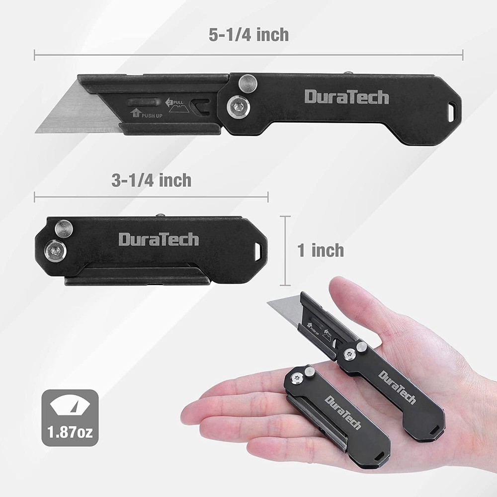 DURATECH Folding Pocket Utility Knife Set 2-Pack Stone Washed Quick Change Blade