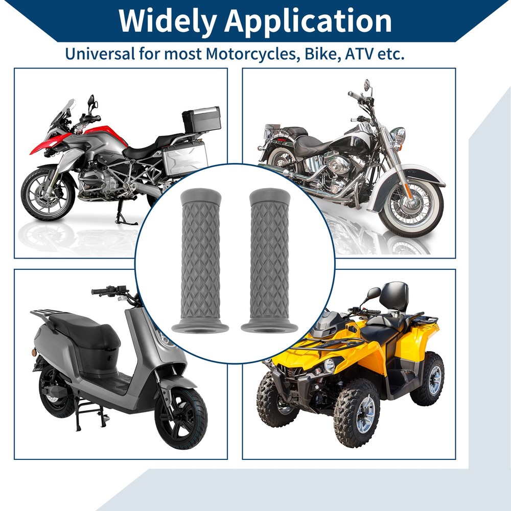 Grey Rubber Motorcycle Handlebar Covers 7/8" 22mm 1 Pair
