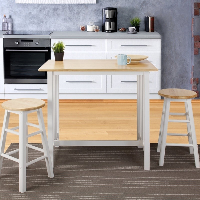 3 Piece Solid Wood Breakfast Cart Set W/ Pub Table & Stools Small Spaces New