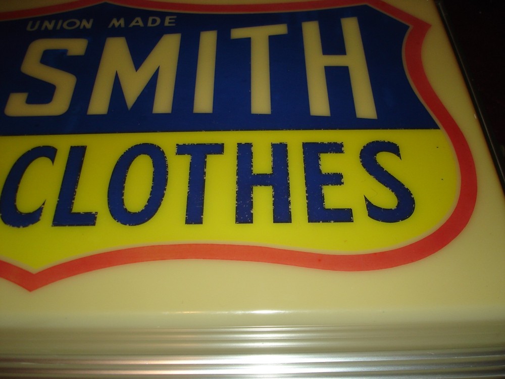 Vintage Big Smith Work Clothes Lighted Advertising Wall Clock Sign Clock Works