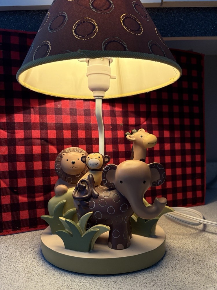 Lambs & Ivy Monkey Crib Bedding Set Animals & Lamp - Pre-Owned
