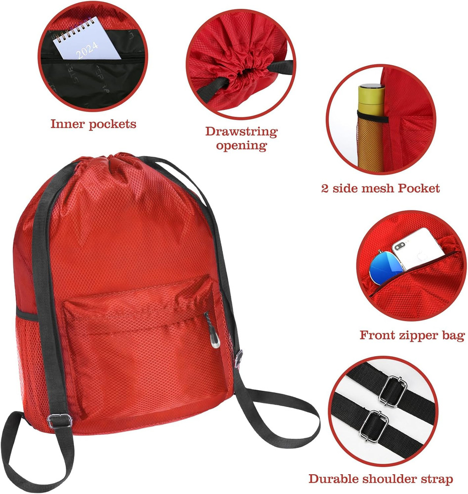 Waterproof Drawstring Bag, Lightweight String Backpack with Water Bottle Holder
