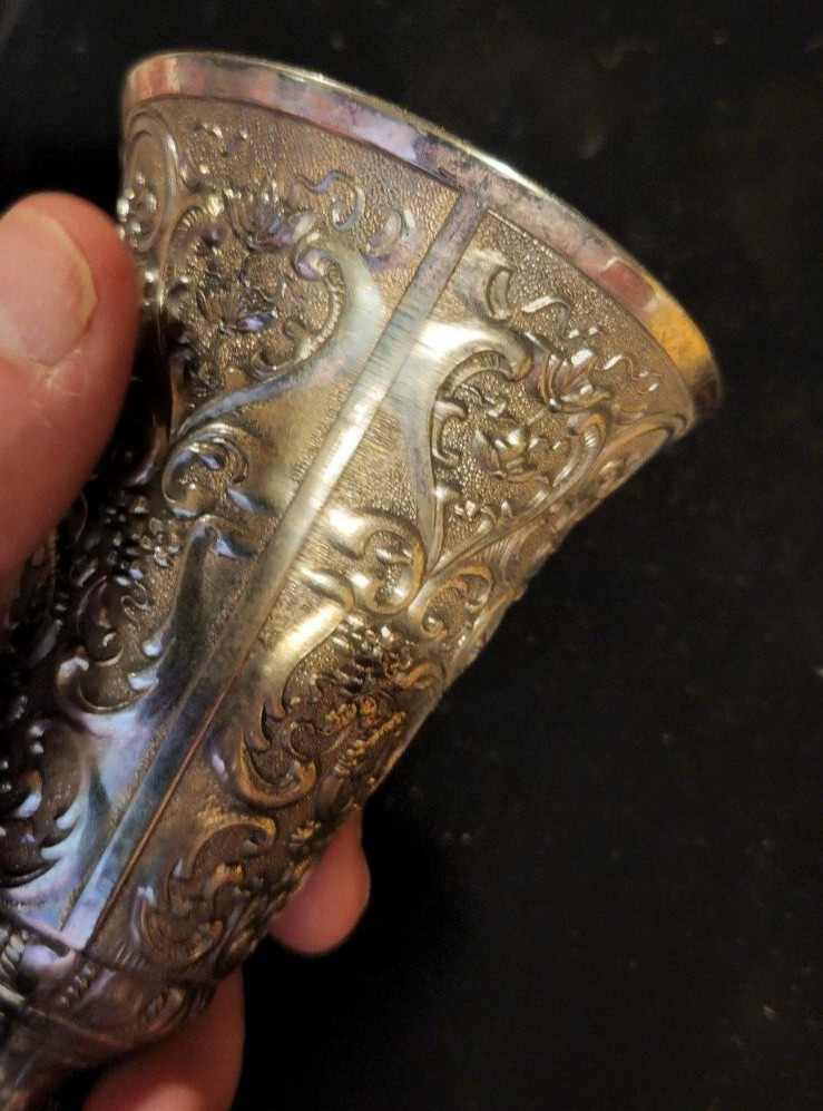 Vintage silver plated double Cup wedding Toasting Goblet Cup - Unsigned