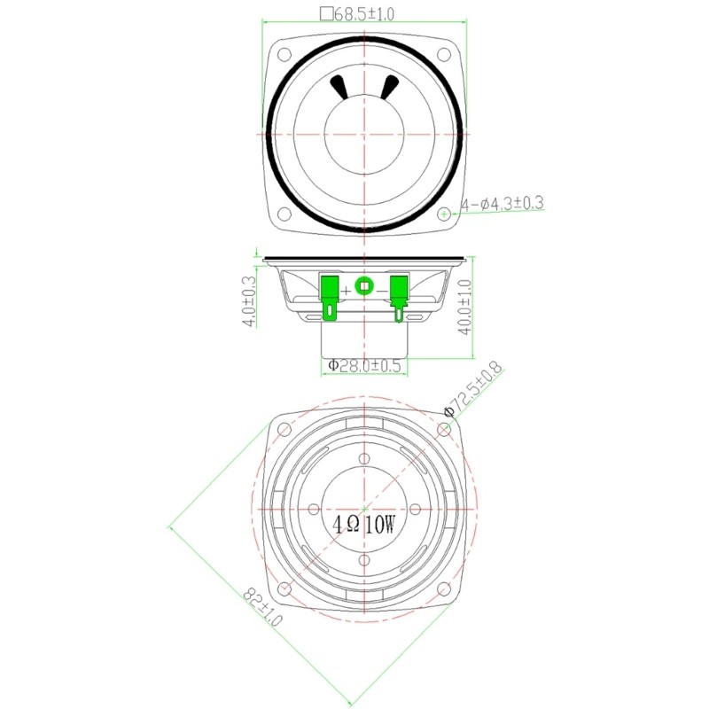 strong & Practical 66mm Internal Speaker 4ohm 10w Loudspeaker for DIY