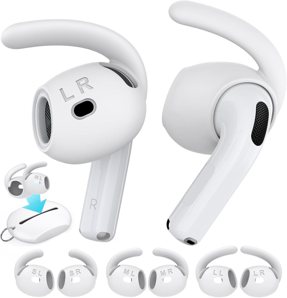 AhaStyle Ear Hooks for AirPods 4th Gen [Large+Medium+Small, White]